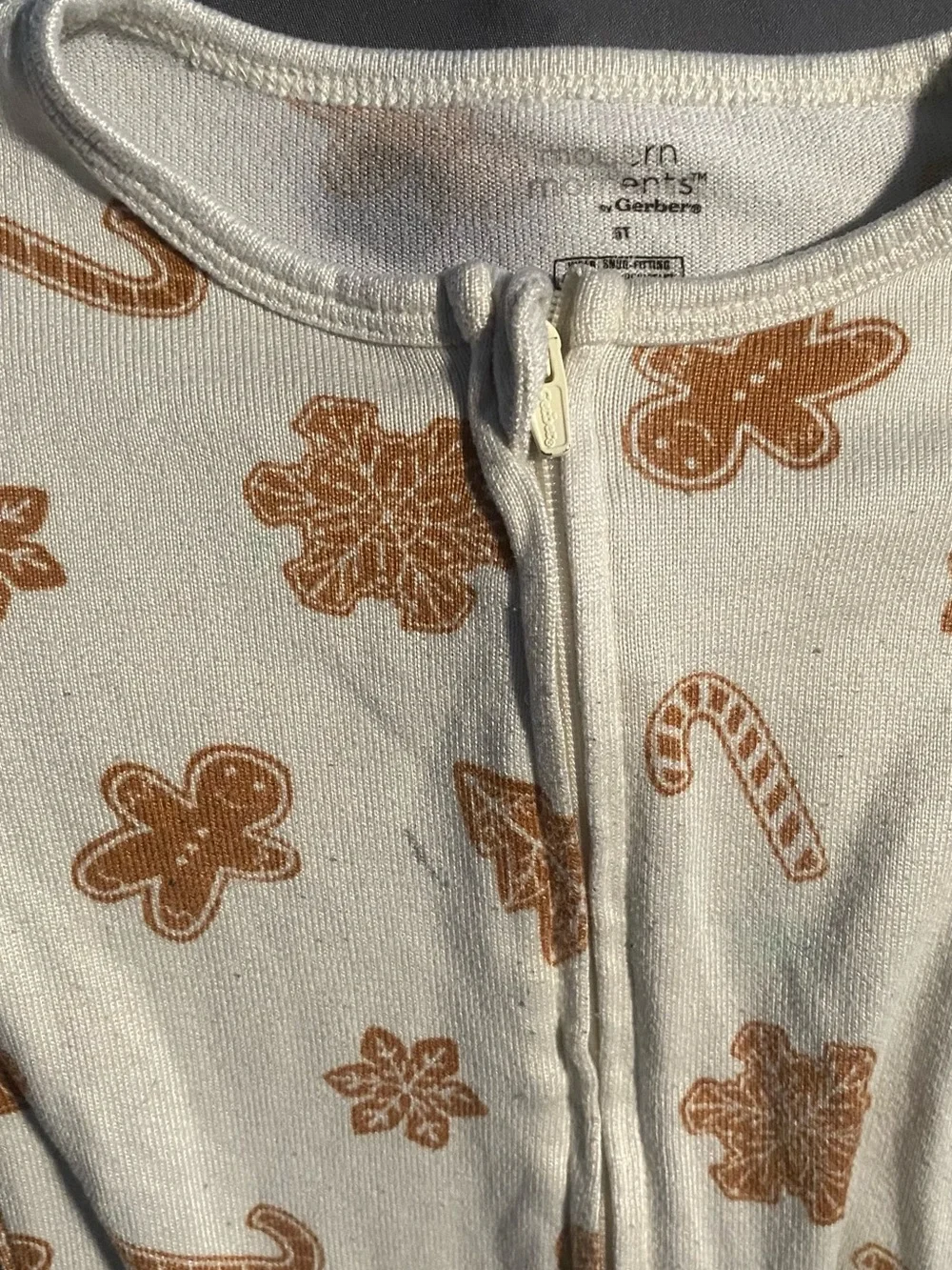 Gerber Cream and Brown Gingerbread Print Footless Zipper Onesie